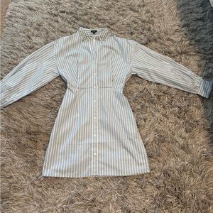 Express Light Blue and White Striped Embellished Collar dress
